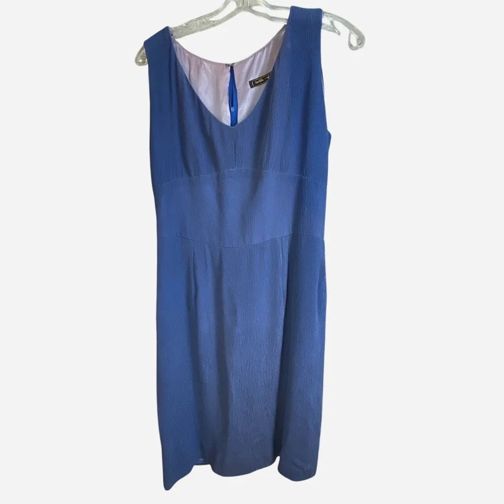 100% Silk Crinkle Dress Periwinkle Blue‎ Vintage M Kashka's of Milwaukee